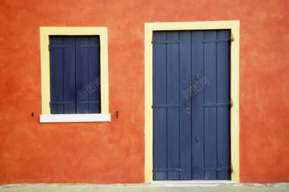 文艺红色墙壁木门背景