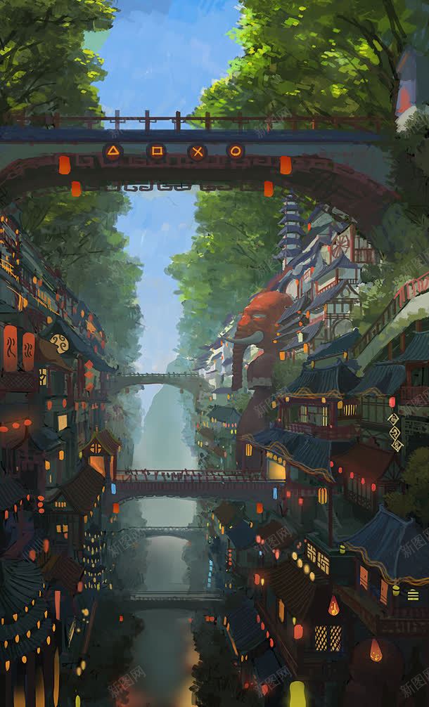 梦想创意城市动漫插画jpg设计背景_88icon https://88icon.com 创意 城市 插画 梦想