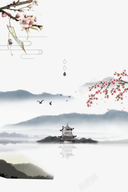 水墨山峰传统节日白露中国风水墨画背景元高清图片