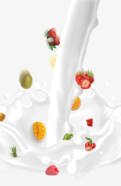 牛奶溅射效果卡通水果酸奶高清图片