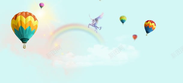 热气球彩虹天空天马背景banner背景