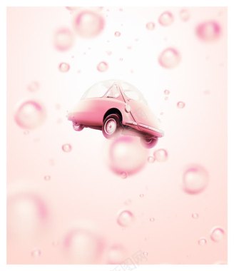 粉红水泡底纹里的粉红色汽车背景