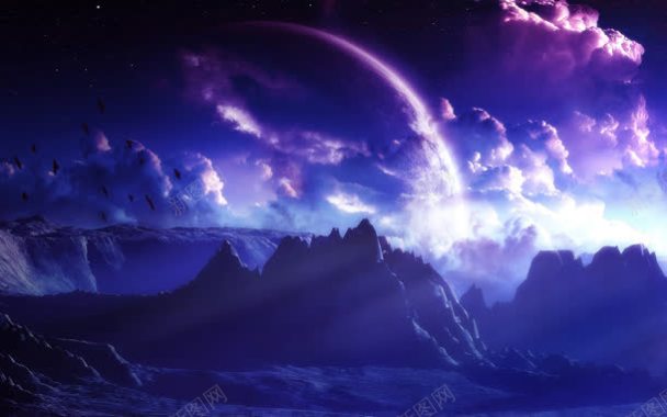 紫蓝色天空魔幻游戏背景
