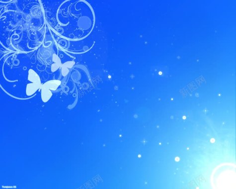 蓝色藤蔓蝴蝶手绘背景
