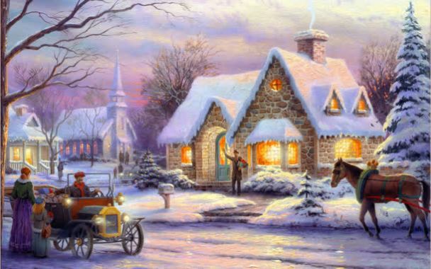 欧洲圣诞节雪地房屋背景