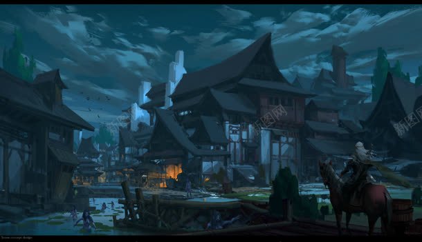 黑夜游戏中国风庭院背景