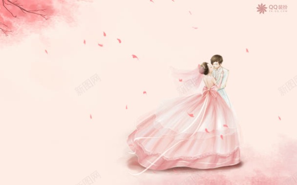 手绘粉色花瓣婚礼背景