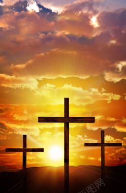 十字架与日出美景背景