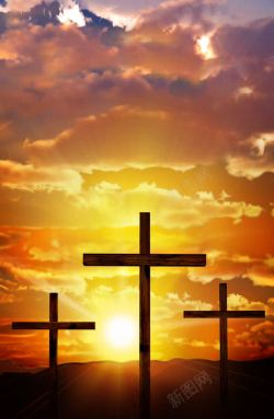 耶稣基督十字架与日出美景高清图片