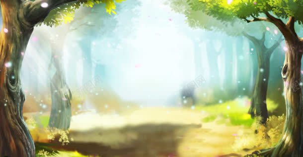 梦幻卡通树林游戏场景背景