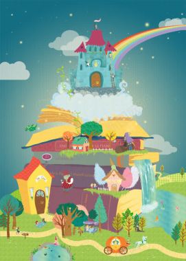 卡通彩色城堡城市海报背景背景
