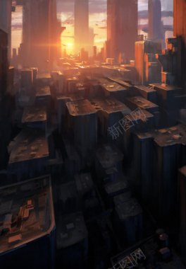 都市的黄昏手绘插画背景