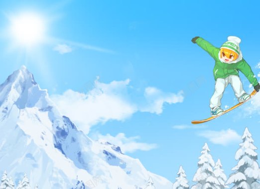 滑雪的男孩卡通海报背景背景
