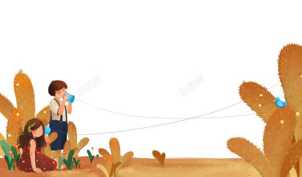 沙漠上的少年少女卡通海报背景背景