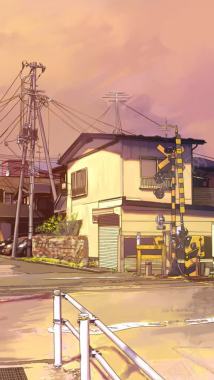 天空环境渲染电线杆房屋日本动漫背景