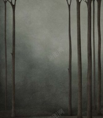 灰色大雾树林海报背景背景