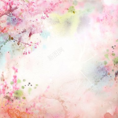 水彩画粉色花树海报背景背景