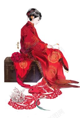 手绘水墨中国风新娘背景