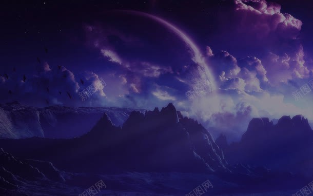 紫色山峦云层圆月海报背景jpg设计背景_88icon https://88icon.com 云层 山峦 海报 紫色 背景
