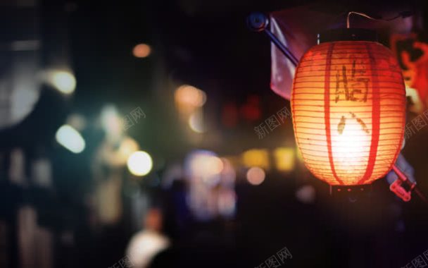 中国风黑色街道灯笼背景