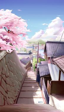 粉色水彩花朵房屋插画背景
