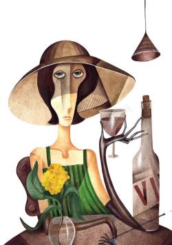 西方人物油画喝红酒的女人油画高清图片