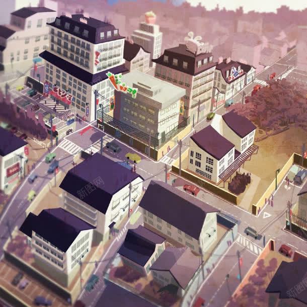 紫色漫画楼房风景jpg设计背景_88icon https://88icon.com 楼房 漫画 紫色 风景