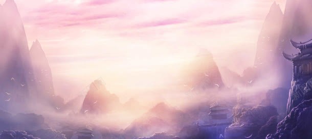 紫色天空山峰游戏场景背景