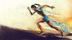 女运动员奔跑的女运动员油画海报背景高清图片