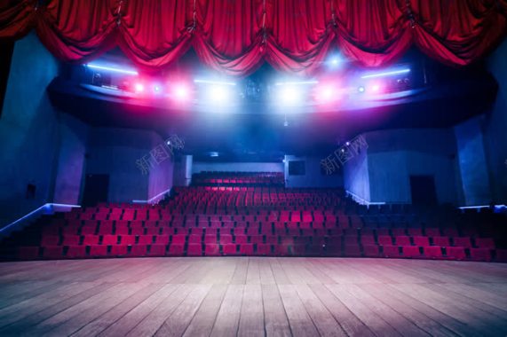舞台中心太木红色紫色灯光地板背景