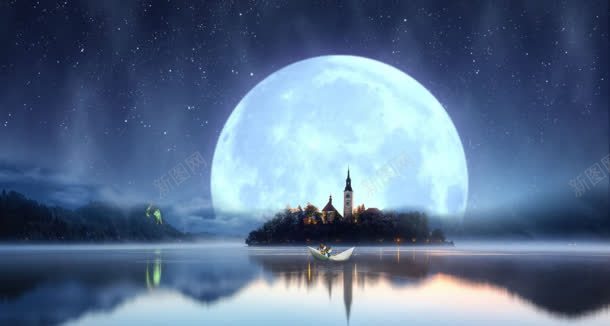 童话意境月亮城堡夜空背景