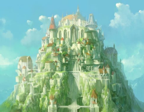绿色山峰城堡插画背景