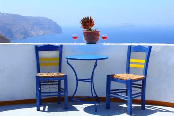 海边建筑桌子椅子花朵红酒背景矢量背景背景