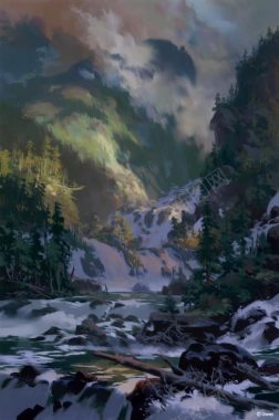 游戏场景环境渲染雪山彩绘背景