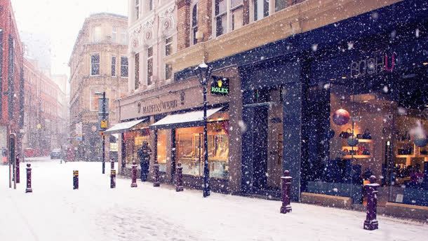 欧美城市建筑下雪适量背景背景