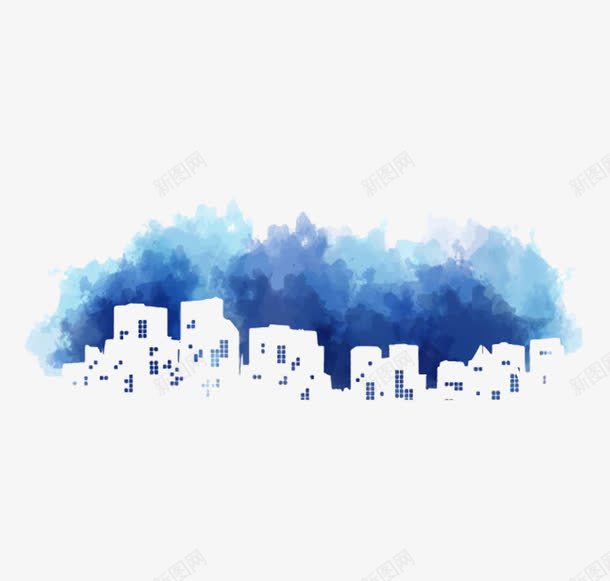 创意抽象蓝色城市png免抠素材_88icon https://88icon.com 创意 城市 抽象 水墨 水彩 蓝色