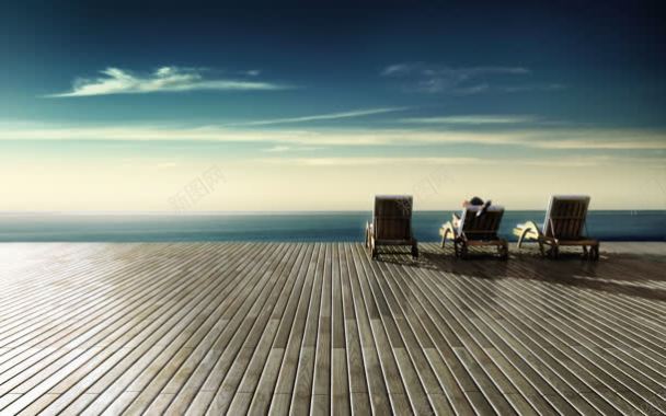 木板上看海的躺椅海报背景背景
