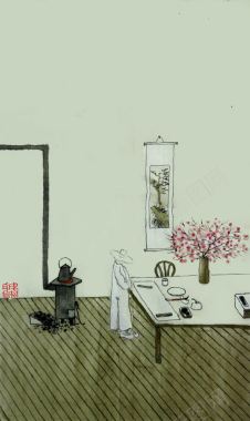 中国风水墨画书房海报背景背景