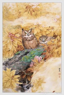 中国名家花朵猫头鹰画集背景