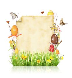 怀旧花朵背景复活节彩蛋与鲜花草地背景高清图片