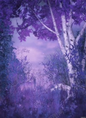 紫色梦幻树叶小花背景