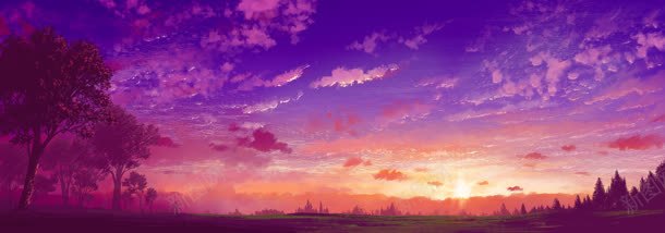 紫色天空夕阳树林背景