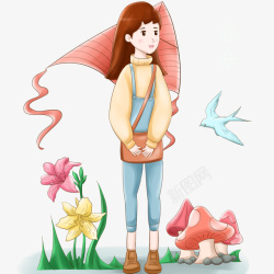 高高兴兴春分蘑菇花朵女孩风筝高清图片