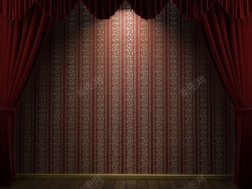 舞台灯光木地板红色大幕背景