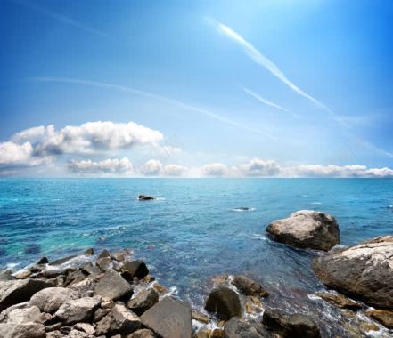 蓝色海水石头海岸海报背景背景