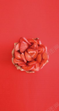 红色草莓甜品海报背景背景
