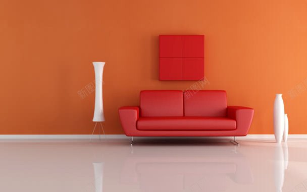 红色沙发立体空间背景