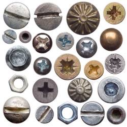 金属配件各种各样的螺丝钉高清图片