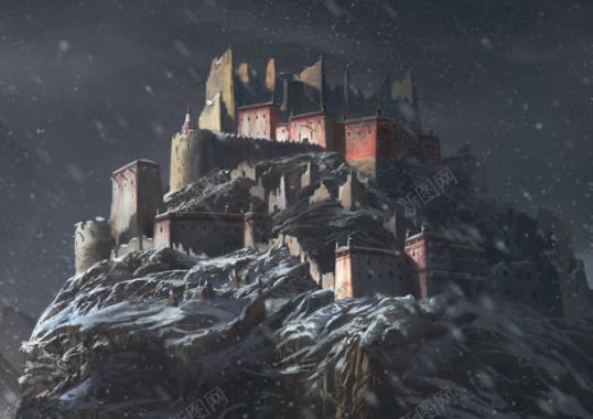 山顶上的城堡插画背景