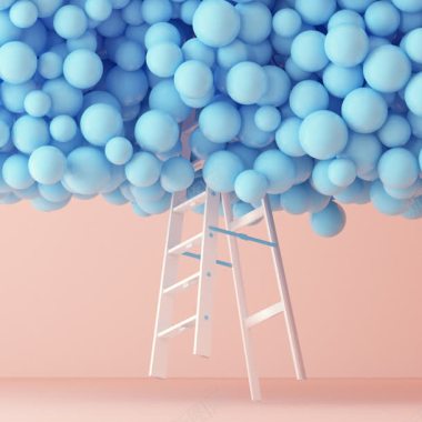 蓝色气球梯子海报背景背景